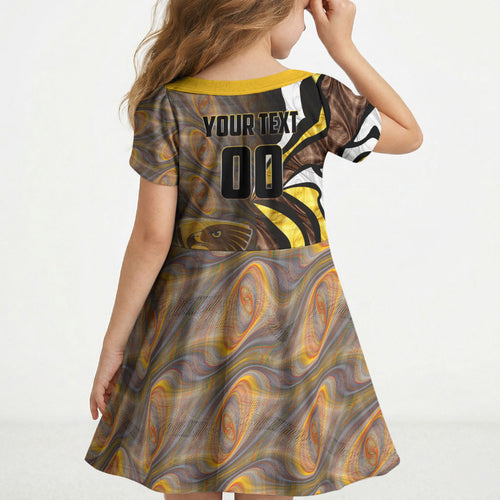 Personalised Hawthorn Hawks Kid Short Sleeve Dress Trippy Psychedelic Abstract Art Mascot Football Fans
