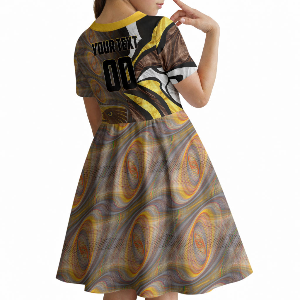 Personalised Hawthorn Hawks Kid Short Sleeve Dress Trippy Psychedelic Abstract Art Mascot Football Fans