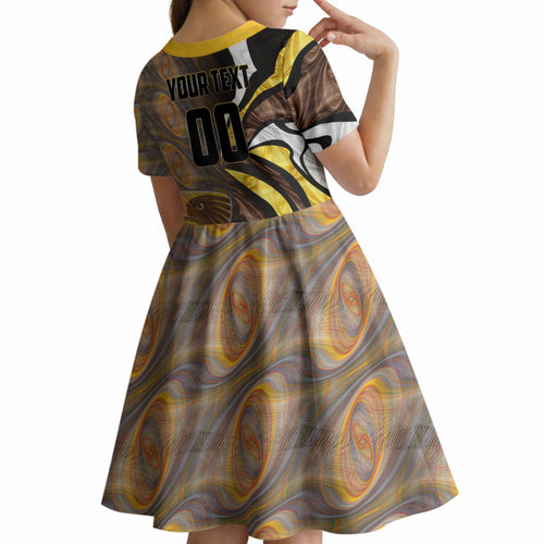 Personalised Hawthorn Hawks Kid Short Sleeve Dress Trippy Psychedelic Abstract Art Mascot Football Fans