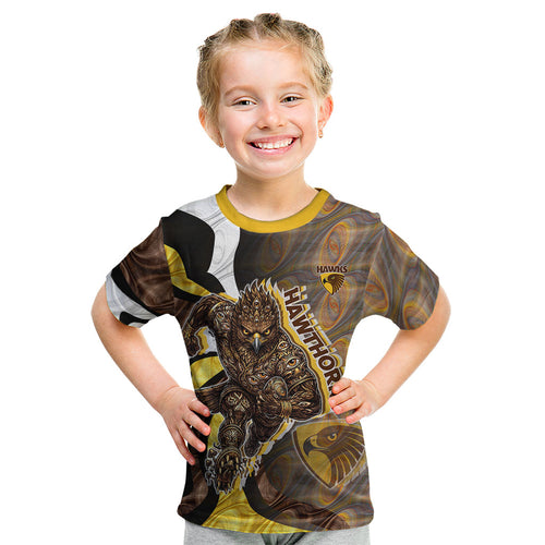Personalised Hawthorn Hawks Kid T Shirt Trippy Psychedelic Abstract Art Mascot Football Fans
