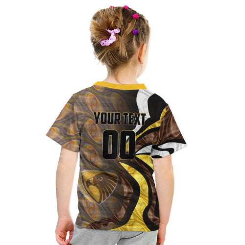 Personalised Hawthorn Hawks Kid T Shirt Trippy Psychedelic Abstract Art Mascot Football Fans