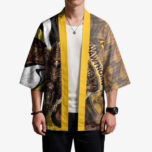 Personalised Hawthorn Hawks Kimono Trippy Psychedelic Abstract Art Mascot Football Fans