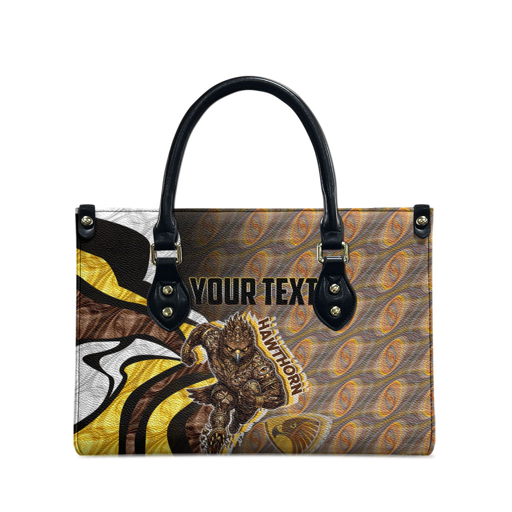 Personalised Hawthorn Hawks Leather Bag Trippy Psychedelic Abstract Art Mascot Football Fans