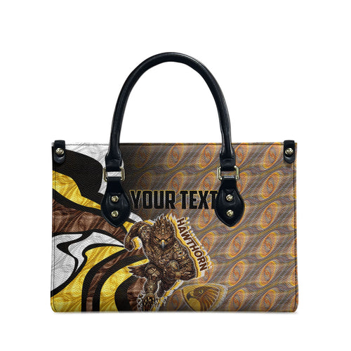 Personalised Hawthorn Hawks Leather Bag Trippy Psychedelic Abstract Art Mascot Football Fans