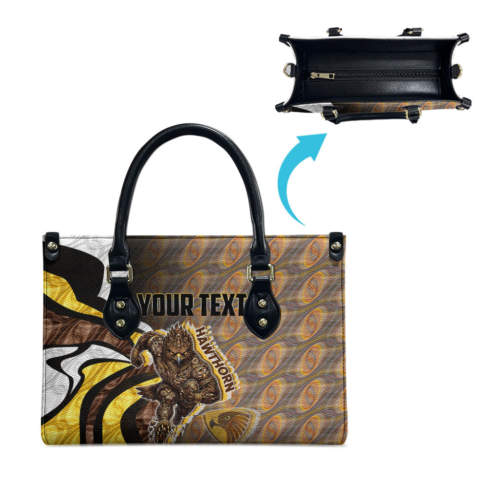 Personalised Hawthorn Hawks Leather Bag Trippy Psychedelic Abstract Art Mascot Football Fans