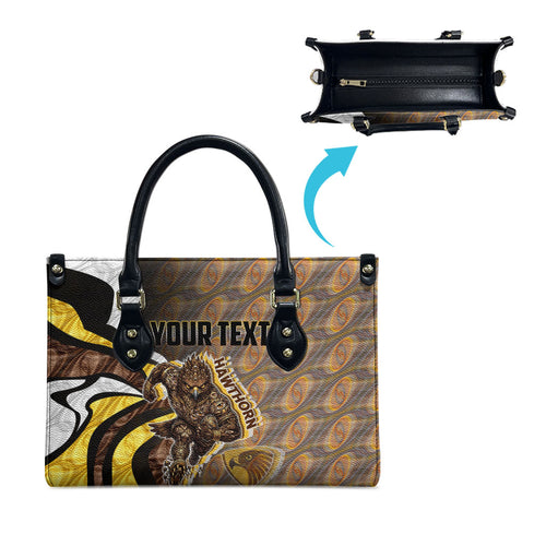 Personalised Hawthorn Hawks Leather Bag Trippy Psychedelic Abstract Art Mascot Football Fans
