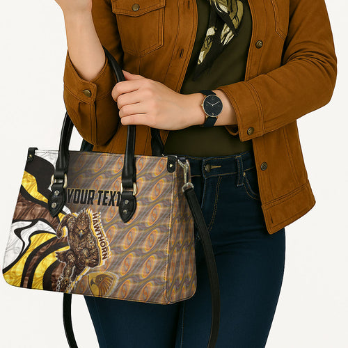Personalised Hawthorn Hawks Leather Bag Trippy Psychedelic Abstract Art Mascot Football Fans