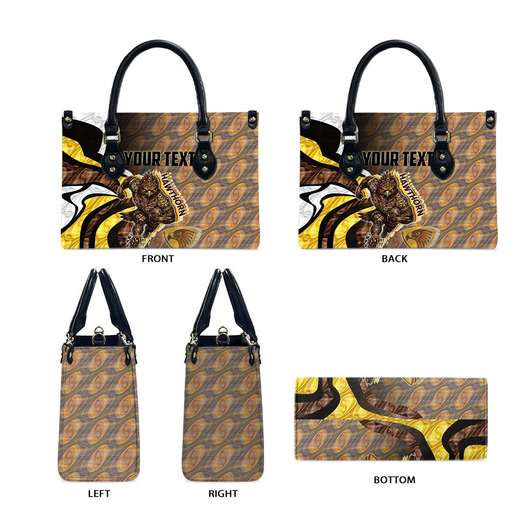 Personalised Hawthorn Hawks Leather Bag Trippy Psychedelic Abstract Art Mascot Football Fans