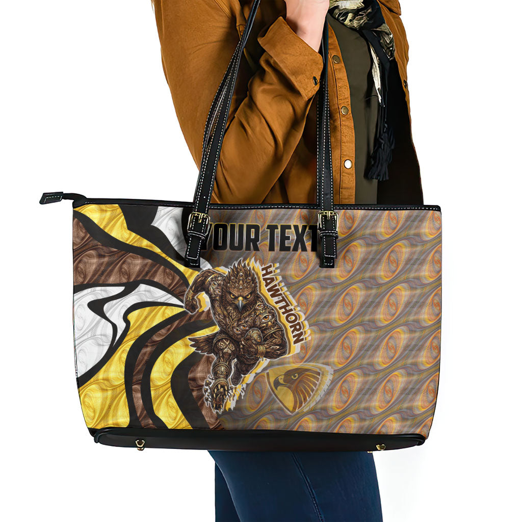 Personalised Hawthorn Hawks Leather Tote Bag Trippy Psychedelic Abstract Art Mascot Football Fans
