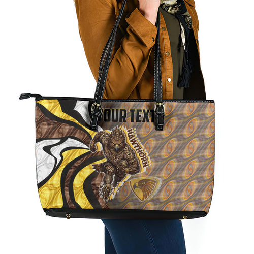 Personalised Hawthorn Hawks Leather Tote Bag Trippy Psychedelic Abstract Art Mascot Football Fans