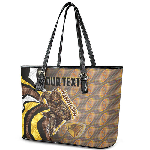 Personalised Hawthorn Hawks Leather Tote Bag Trippy Psychedelic Abstract Art Mascot Football Fans