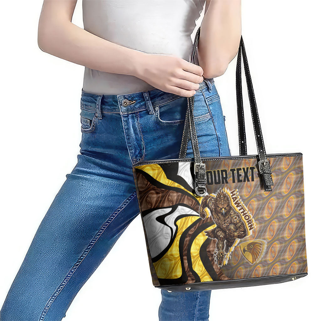 Personalised Hawthorn Hawks Leather Tote Bag Trippy Psychedelic Abstract Art Mascot Football Fans