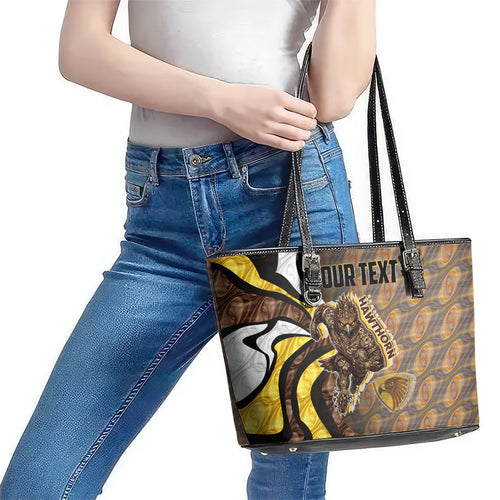Personalised Hawthorn Hawks Leather Tote Bag Trippy Psychedelic Abstract Art Mascot Football Fans