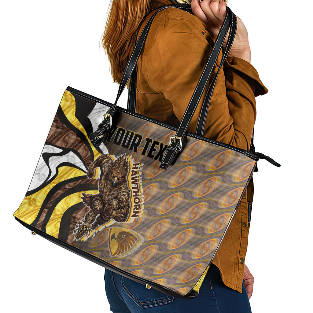 Personalised Hawthorn Hawks Leather Tote Bag Trippy Psychedelic Abstract Art Mascot Football Fans