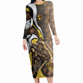 Personalised Hawthorn Hawks Long Sleeve Bodycon Dress Trippy Psychedelic Abstract Art Mascot Football Fans