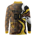 Personalised Hawthorn Hawks Long Sleeve Polo Shirt Trippy Psychedelic Abstract Art Mascot Football Fans