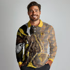 Personalised Hawthorn Hawks Long Sleeve Polo Shirt Trippy Psychedelic Abstract Art Mascot Football Fans