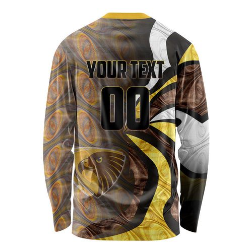 Personalised Hawthorn Hawks Long Sleeve Shirt Trippy Psychedelic Abstract Art Mascot Football Fans