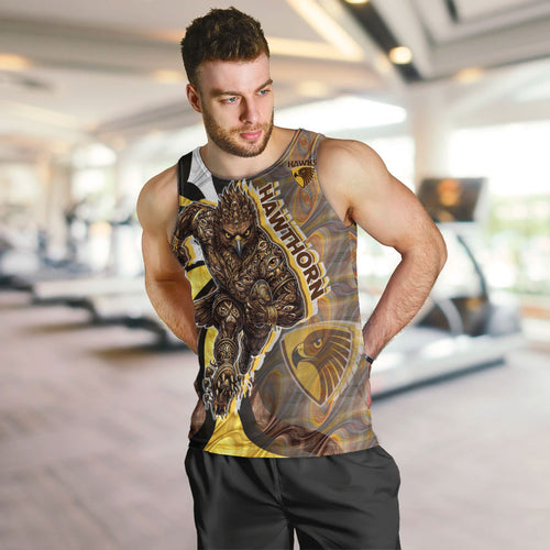 Personalised Hawthorn Hawks Men Tank Top Trippy Psychedelic Abstract Art Mascot Football Fans