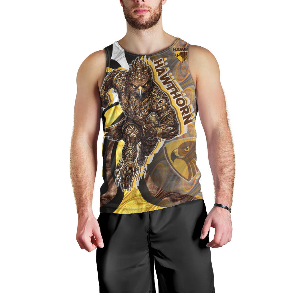 Personalised Hawthorn Hawks Men Tank Top Trippy Psychedelic Abstract Art Mascot Football Fans