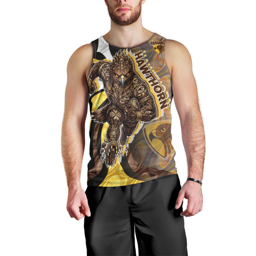 Personalised Hawthorn Hawks Men Tank Top Trippy Psychedelic Abstract Art Mascot Football Fans