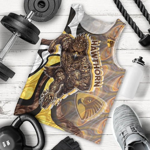 Personalised Hawthorn Hawks Men Tank Top Trippy Psychedelic Abstract Art Mascot Football Fans