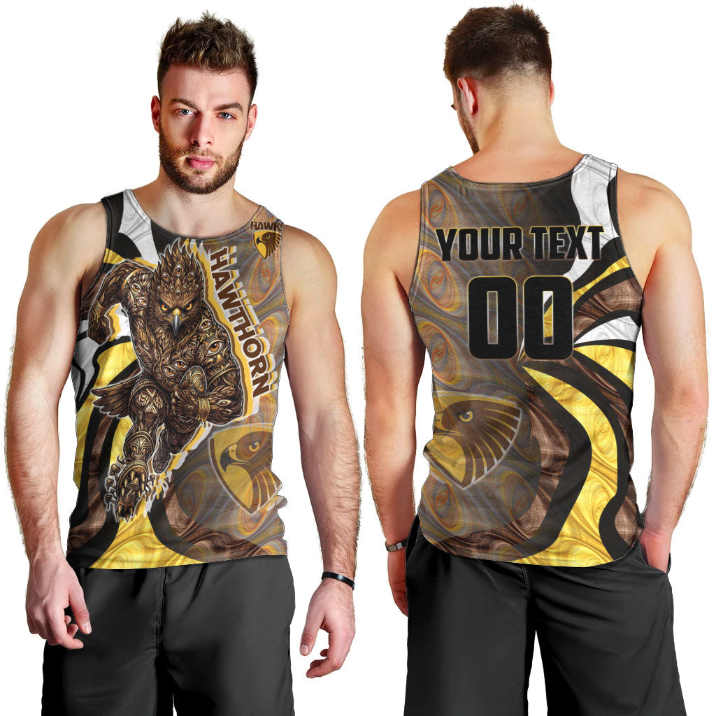 Personalised Hawthorn Hawks Men Tank Top Trippy Psychedelic Abstract Art Mascot Football Fans