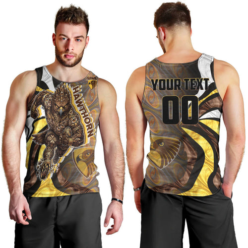 Personalised Hawthorn Hawks Men Tank Top Trippy Psychedelic Abstract Art Mascot Football Fans