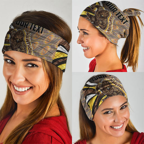 Personalised Hawthorn Hawks Neck Gaiter Trippy Psychedelic Abstract Art Mascot Football Fans