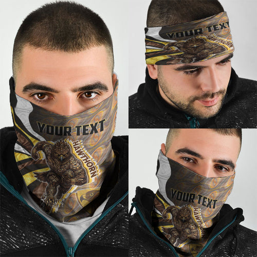 Personalised Hawthorn Hawks Neck Gaiter Trippy Psychedelic Abstract Art Mascot Football Fans
