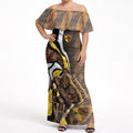 Personalised Hawthorn Hawks Off Shoulder Maxi Dress Trippy Psychedelic Abstract Art Mascot Football Fans