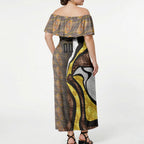 Personalised Hawthorn Hawks Off Shoulder Maxi Dress Trippy Psychedelic Abstract Art Mascot Football Fans