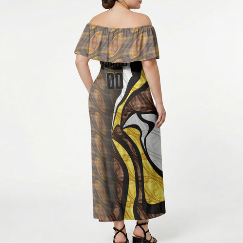 Personalised Hawthorn Hawks Off Shoulder Maxi Dress Trippy Psychedelic Abstract Art Mascot Football Fans