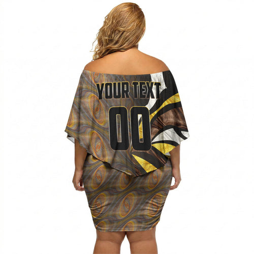 Personalised Hawthorn Hawks Off Shoulder Short Dress Trippy Psychedelic Abstract Art Mascot Football Fans