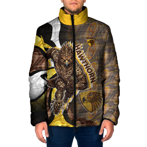 Personalised Hawthorn Hawks Padded Jacket Trippy Psychedelic Abstract Art Mascot Football Fans