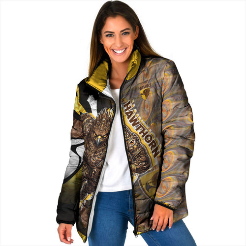 Personalised Hawthorn Hawks Padded Jacket Trippy Psychedelic Abstract Art Mascot Football Fans