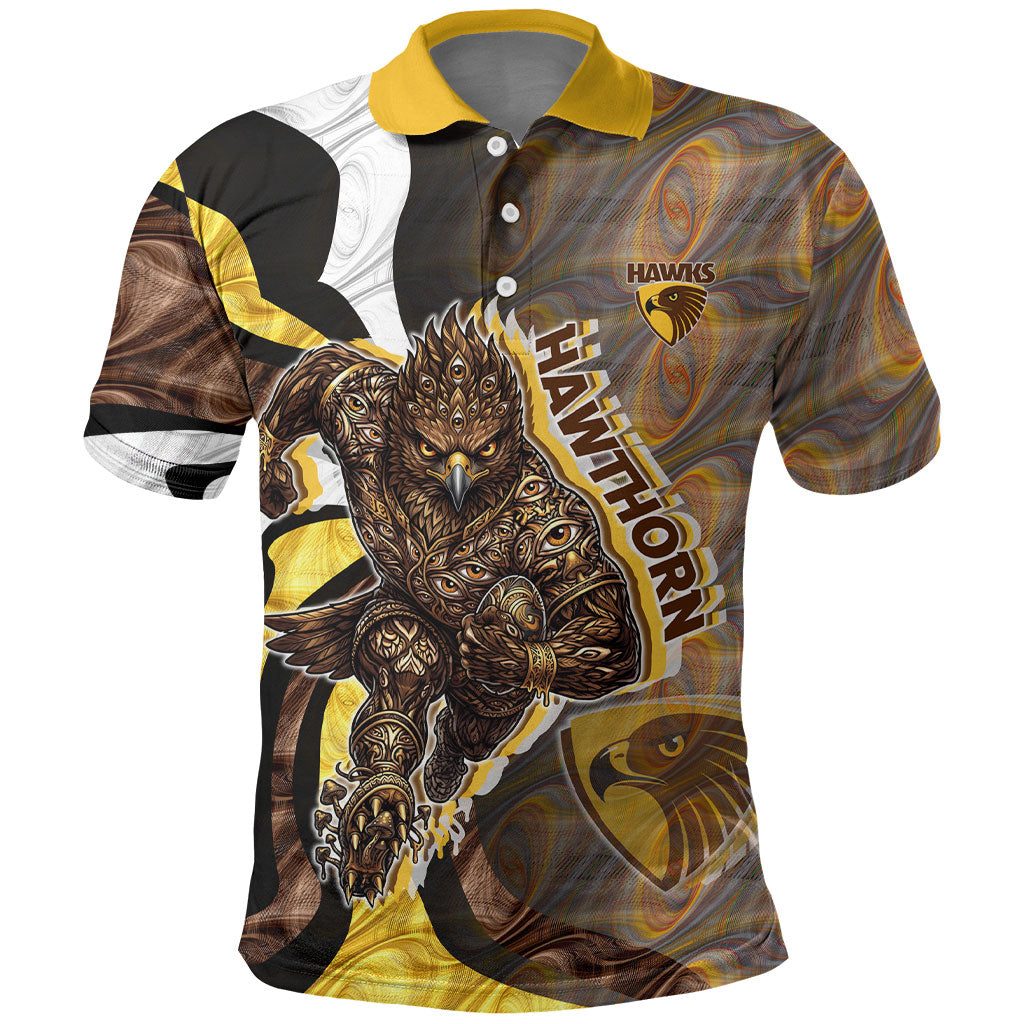 Personalised Hawthorn Hawks Polo Shirt Trippy Psychedelic Abstract Art Mascot Football Fans