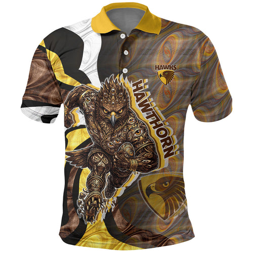 Personalised Hawthorn Hawks Polo Shirt Trippy Psychedelic Abstract Art Mascot Football Fans