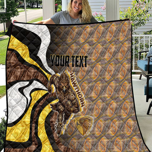 Personalised Hawthorn Hawks Quilt Trippy Psychedelic Abstract Art Mascot Football Fans
