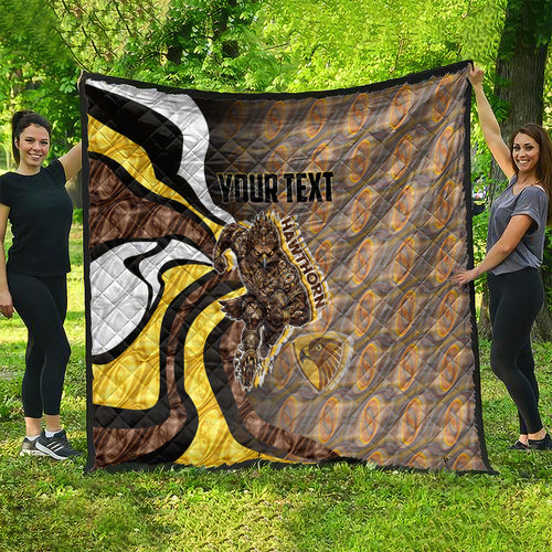 Personalised Hawthorn Hawks Quilt Trippy Psychedelic Abstract Art Mascot Football Fans