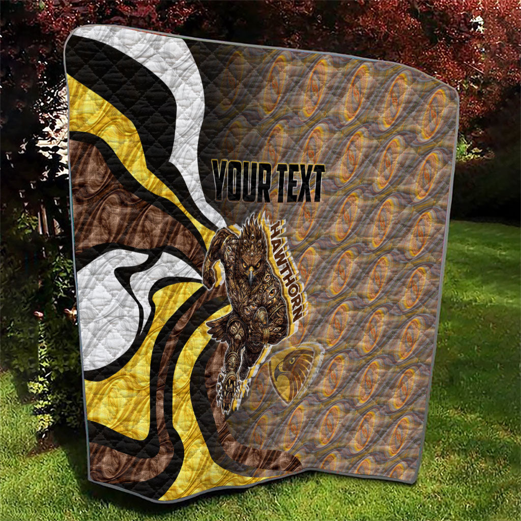 Personalised Hawthorn Hawks Quilt Trippy Psychedelic Abstract Art Mascot Football Fans