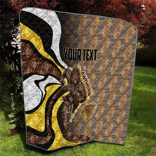 Personalised Hawthorn Hawks Quilt Trippy Psychedelic Abstract Art Mascot Football Fans