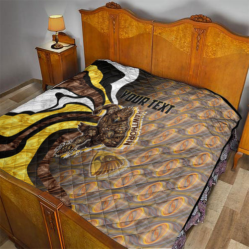 Personalised Hawthorn Hawks Quilt Trippy Psychedelic Abstract Art Mascot Football Fans