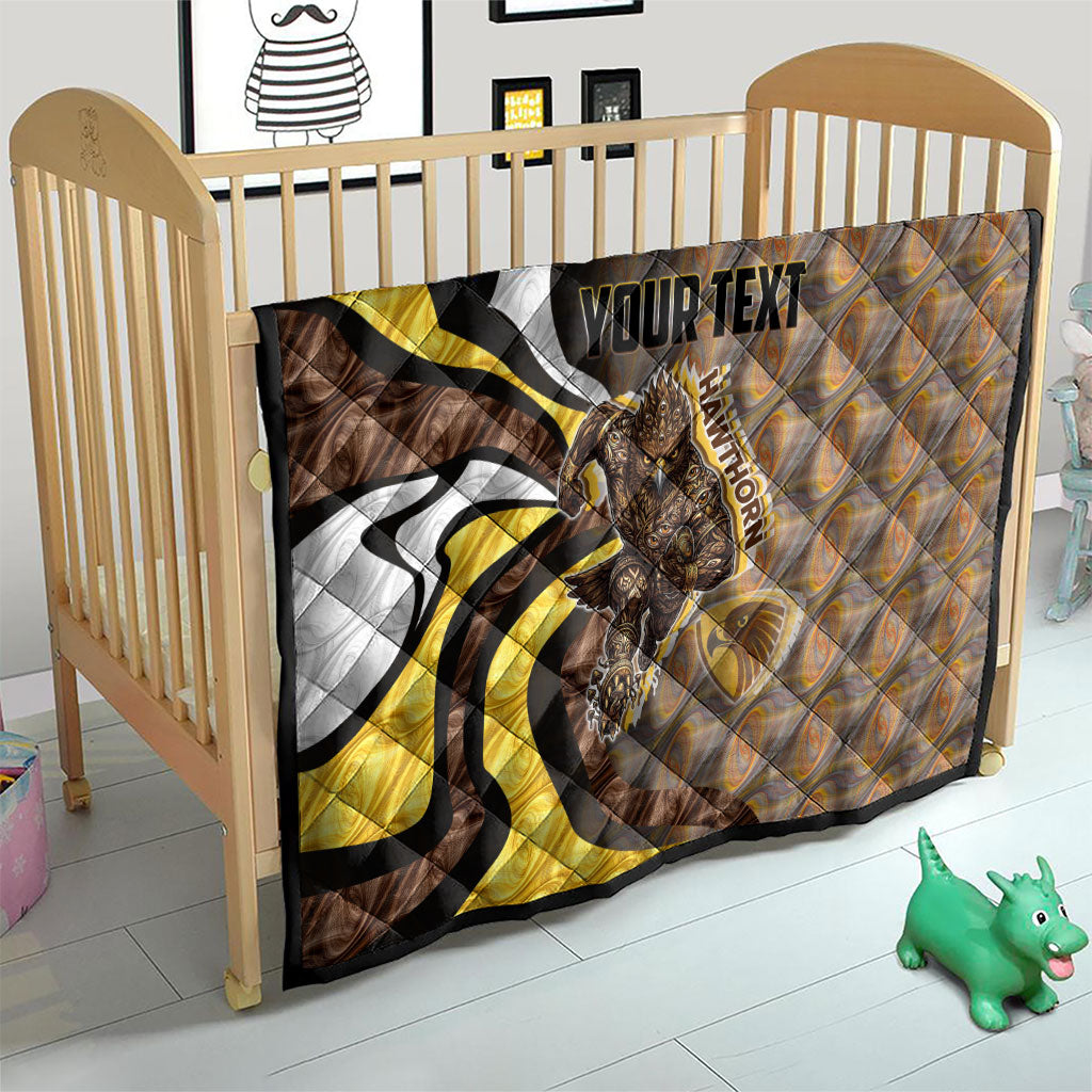 Personalised Hawthorn Hawks Quilt Trippy Psychedelic Abstract Art Mascot Football Fans