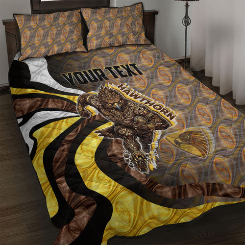Personalised Hawthorn Hawks Quilt Bed Set Trippy Psychedelic Abstract Art Mascot Football Fans