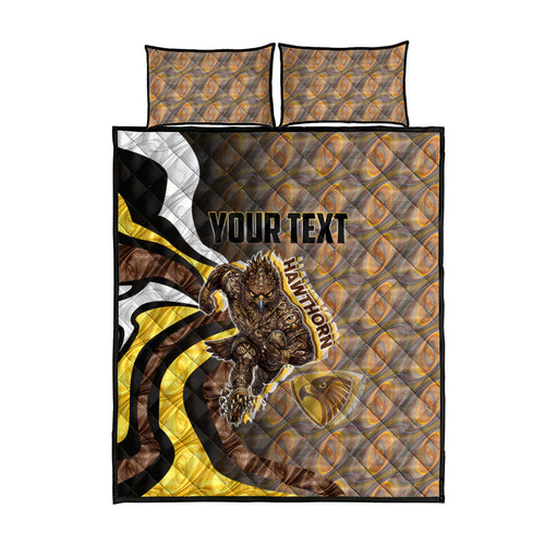 Personalised Hawthorn Hawks Quilt Bed Set Trippy Psychedelic Abstract Art Mascot Football Fans