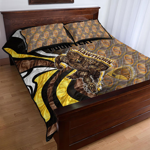 Personalised Hawthorn Hawks Quilt Bed Set Trippy Psychedelic Abstract Art Mascot Football Fans