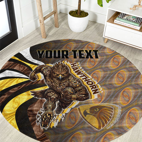 Personalised Hawthorn Hawks Round Carpet Trippy Psychedelic Abstract Art Mascot Football Fans