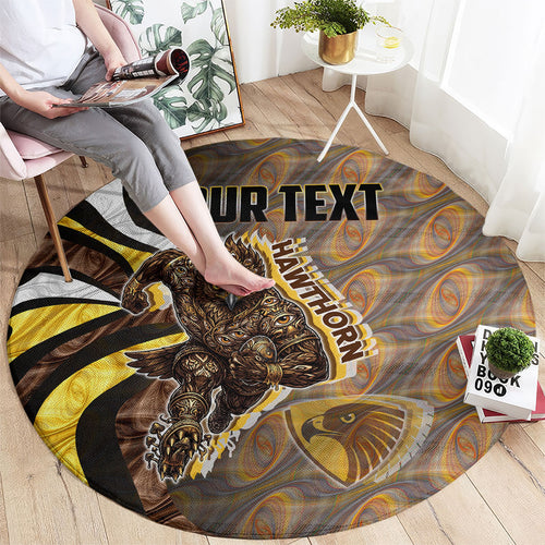 Personalised Hawthorn Hawks Round Carpet Trippy Psychedelic Abstract Art Mascot Football Fans