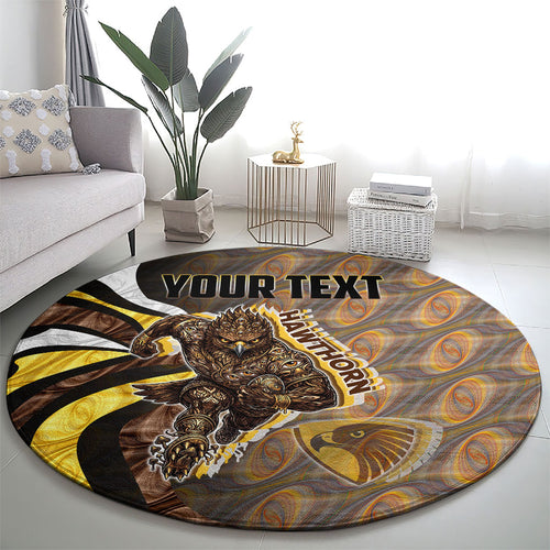 Personalised Hawthorn Hawks Round Carpet Trippy Psychedelic Abstract Art Mascot Football Fans